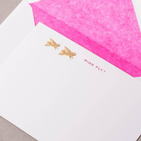 Pigs Fly - Pink Notecards